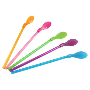 5 Pcs Plastic Dual-Use Straw Spoon, Candy Color Creative Stirring Spoon, Detachable Ice Sand Straw Spoon, Ideal for Beverages, Cutlery, Candy Spoons, Mixing Spoons