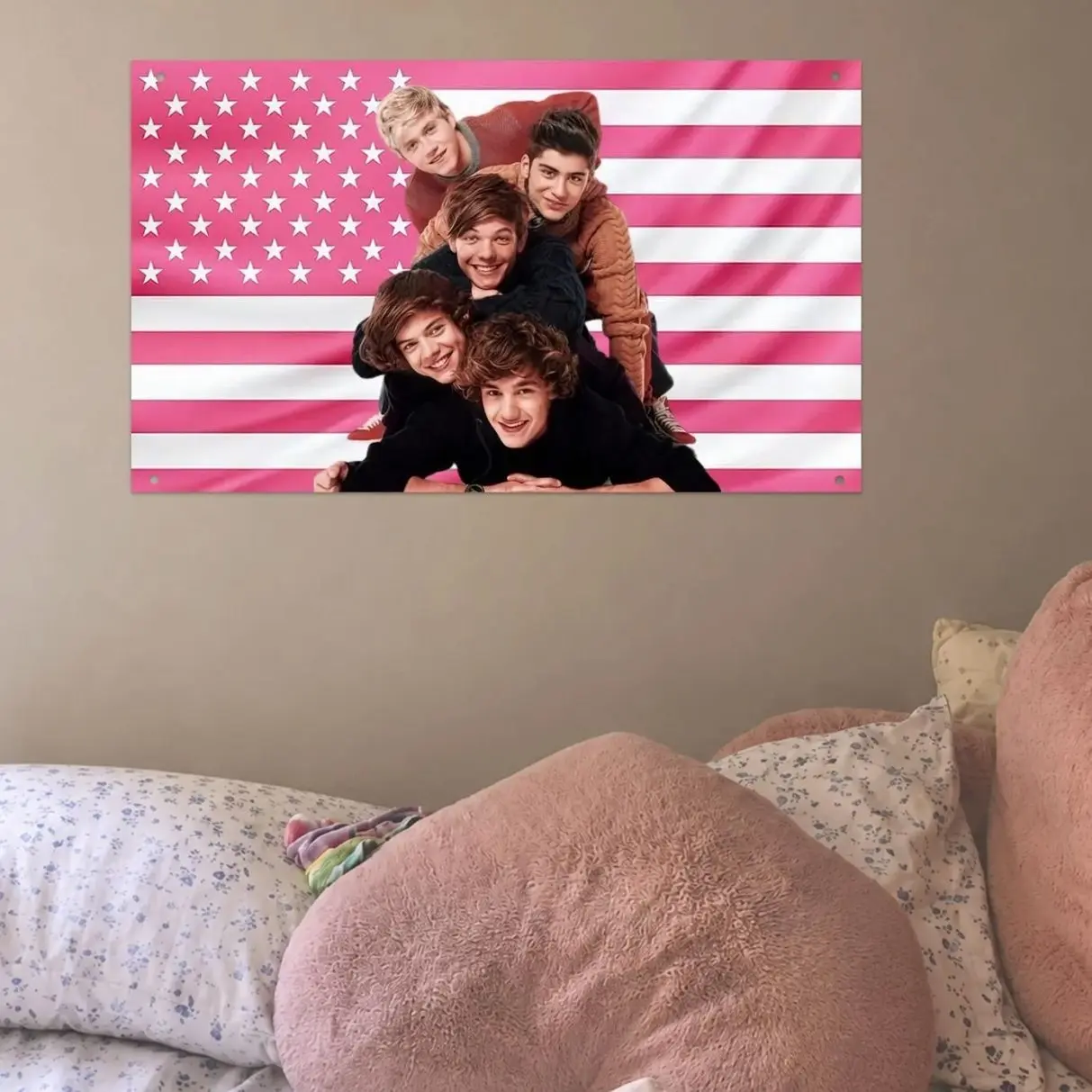 One Direction Flag, 1D Boy Band Wall Tapestry, Pink American Flag Room Decor, Tribute Music Fan Gift