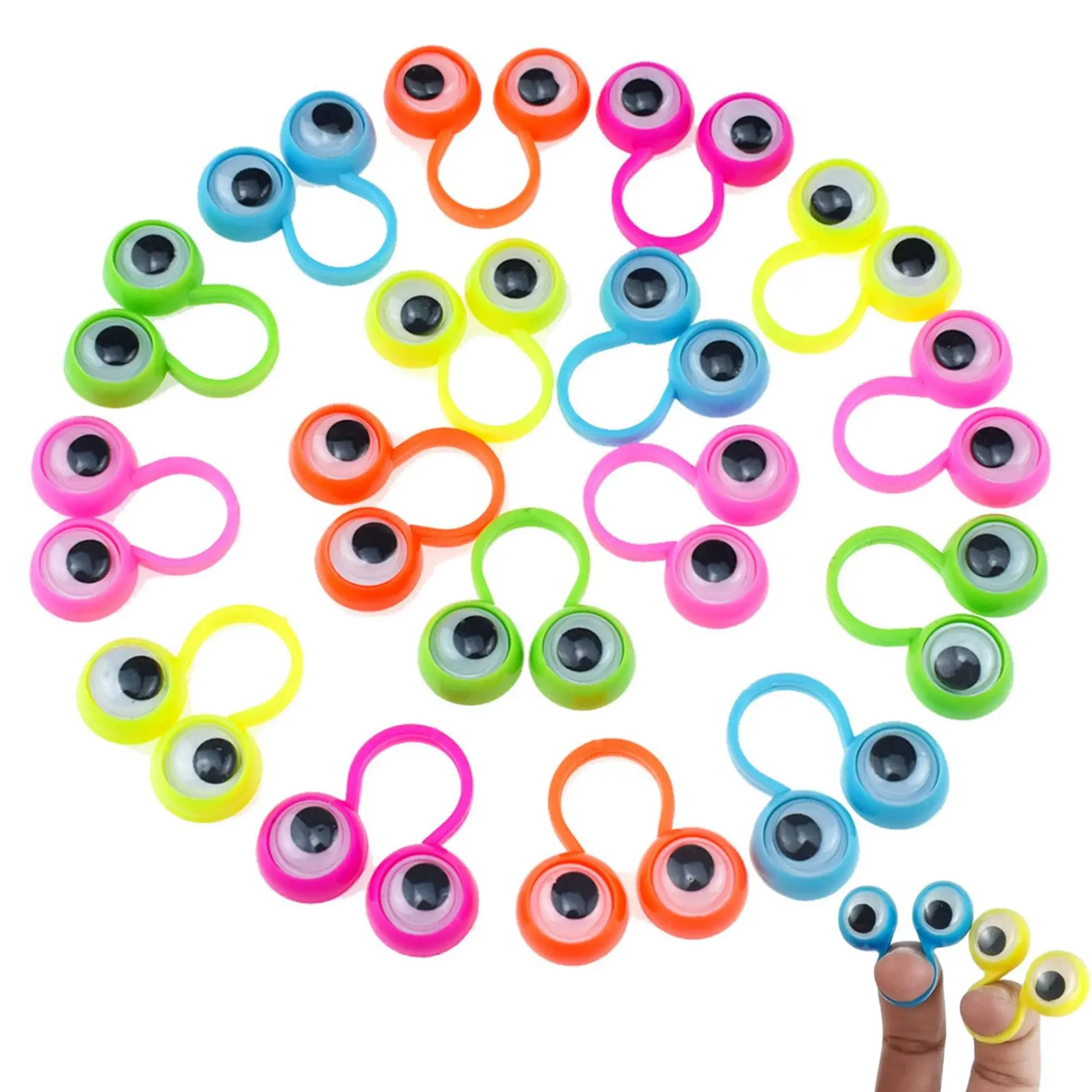 100 Pack Eye Finger Puppets Toys Set, Wiggly Eyeball Finger Puppet Eye On Rings for Kids, Party Favors for Boys Girls