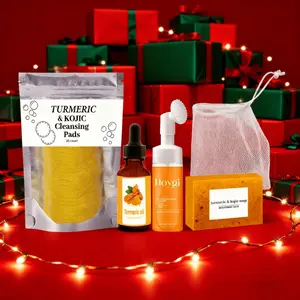 5 Piece Turmeric Moisturizing Hydrating Soothing Skincare Set, Cleansing Pad + Handmade Turmeric Soap + Nourishing Essential Oil + Mousse Cleanser + Foaming Net, Hydrate, Moisture