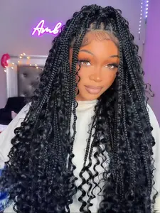 Bohemian Lace Wig, Handmade Knot-Free Box Braids, 200% Density Cornrow Wave Headband Wig, Fashionable Gift for All Seasons
