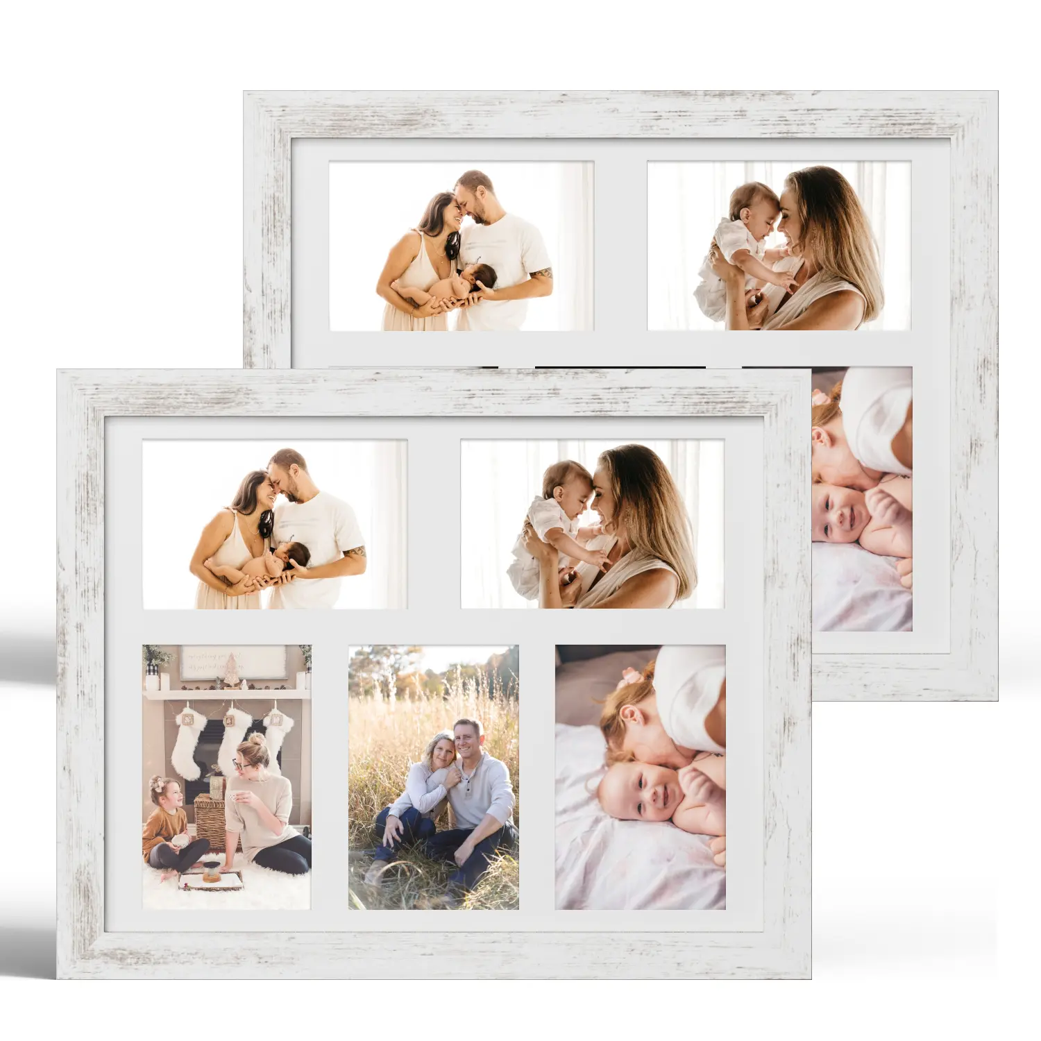 11x14 Picture Frame Set of 2, Rustic Brown Wood Frame with Real Glass Collage Picture Frames, Display Pictures Five 4x6 With Mat or 11 x 14 Without Mat, Photo Frames Wall Gallery