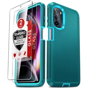 Compatible for Moto G 5G 2022 Case: with 2 PCS Screen Protector, Heavy Duty 3 in 1 Motorola Moto G 5G 2022 Phone Case, Military Grade Shockproof Phone Case Cover (Teal)