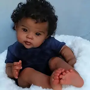 Reborn Baby Dolls Full Body Boy 18 Inch 45cm Black Lifelike Baby Doll Vinyl with Rooted Hair Newborn Babies Reborn Toddler Dolls