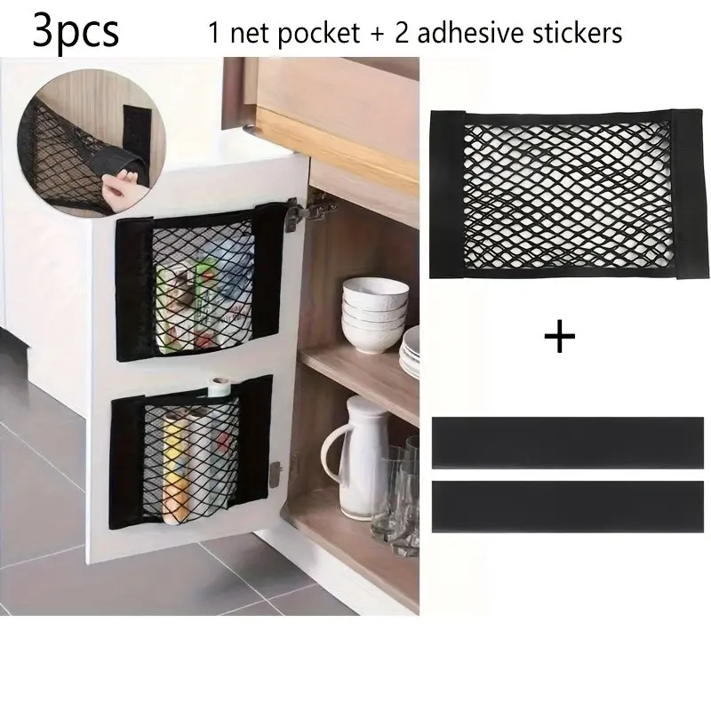Wall-Mounted Storage Bag Set, Storage Organizers, Multifunctional Storage Bag, Strong Adhesive No-Drill Hooks, Ideal for Cabinet Doors, Car Trunk, Sink Underneath, RV & Camper Van Storage
