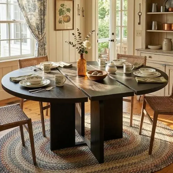 47"-63" Extendable Dining Table for 4-8, Farmhouse Expandable Round Kitchen Table Transforms Into Oval, w/Arched Legs, Sturdy Metal Frame, Space Saving, for Dinner, Apartment, Rustic Black
