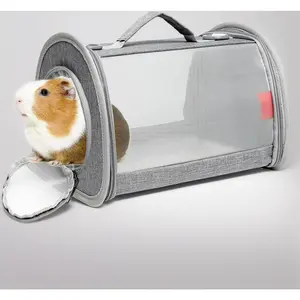 Breathable Small Animal Travel Carrier Bag for Guinea Pigs & Hamsters - Portable, Soft-Sided Pet Carrier with Mesh Windows, Shoulder Strap. Safe for Vet Visits & Short Trips (Small, Gray)