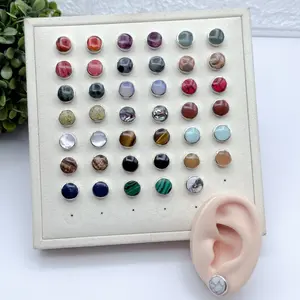 950 Silver TOPITO EARRINGS - Circular Earrings in 950 Silver With Natural Stone for Versatile Everyday Wear