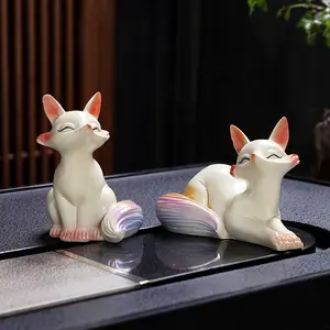 Boutique Tea Play Accessories Color-changing Fox Tea Pet Decoration Creative Table Tray Set for Tea Lovers Versatile Gift Idea