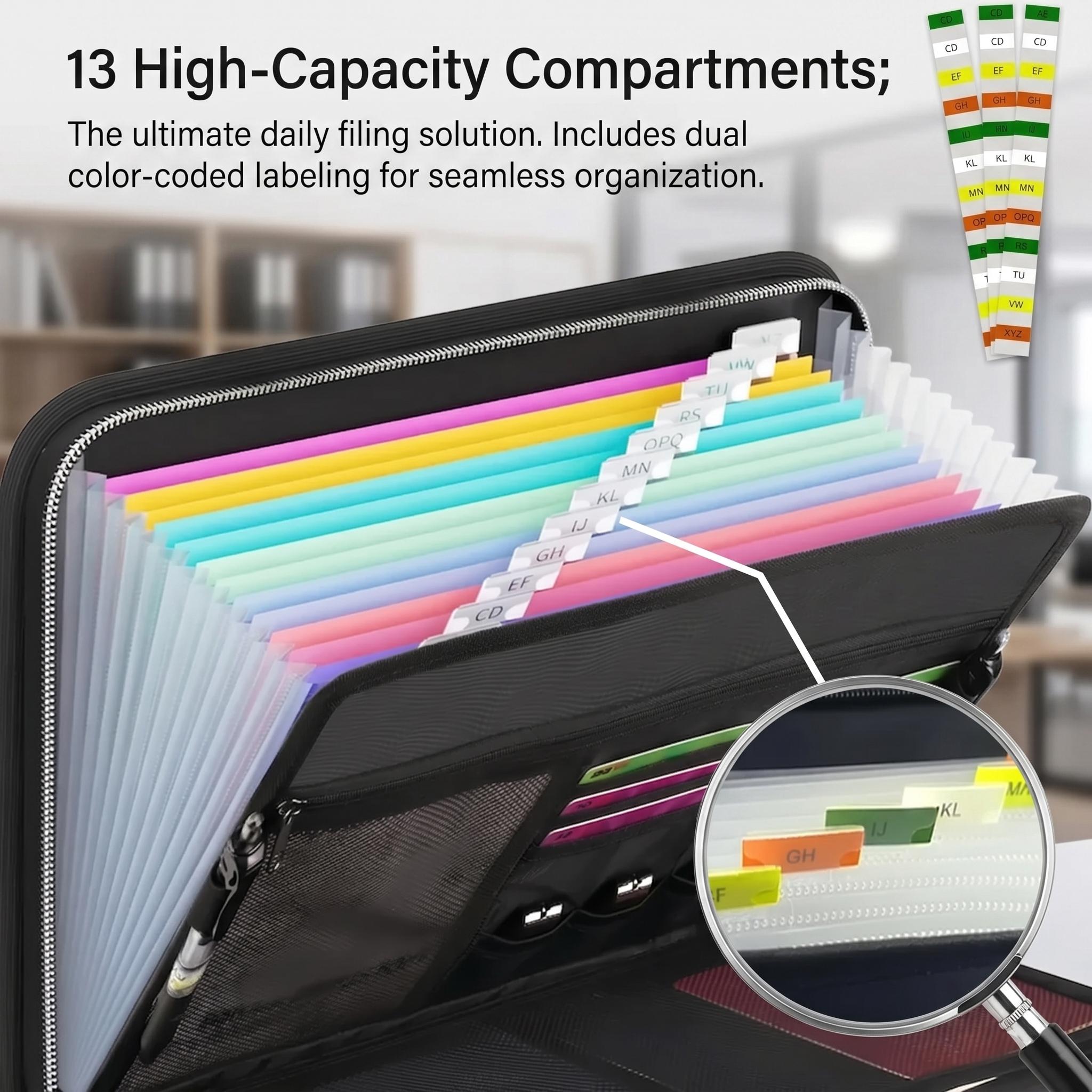 Fireproof File Folder, Synthetic Accordion Expanding File Organizer - Large-Capacity Storage Organization for Business Professionals with Handle and Fireproof Labels Included, Files Organizer