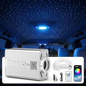 1200pcs 12V Fiber Optic Starlight Roof Headliner Vehicle Accessories, 16W Mixed Fibers (9.89ft, 0.1in 800pcs + 0.2in 400pcs), Sound-Activated with Remote + APP, Professional Installation Required