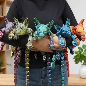 Giant 3D Printed Sphynx Cat Figurine, Articulated Joints, Unique Hairless Cat Decor Ornament