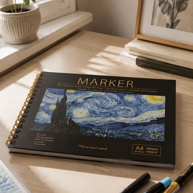 【Gift】Unisex A4 Hard Cover Spiral Sketchbook - 1 Count, 60 Pages A4 Marker Paper Blank Paper Sheets Coloring Book, Artist-Friendly Pad for School, Office & Home Art Supplies