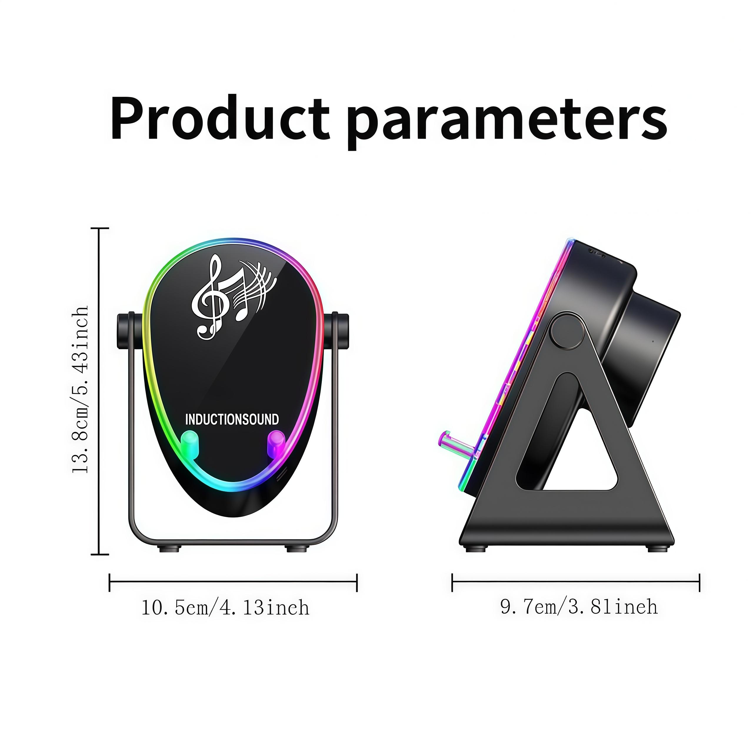 5 in 1 Wireless induction Speaker Cell Phone Stand with Bluetooth/Induction Audio & Atmosphere Ligh, 5.3 HD Surround Subwoofer Sound,300° Rotable Foldable Lift-Non-Slip Base, Wireless Charging, Fits Smart Phones