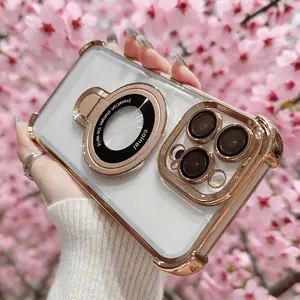 Phone Case - 3pcs [1 Phone Cover with 2 Clear Screen Protectors] Stylish Plated Protective Magnetic Stand Case for Iphone 17 16 15 14 13 12 11 Pro Max with Holder Stand Shockproof Shock-Resistant Cover Accessories