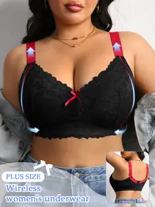 Women's Plus Size Lace Wireless Bra,Push up Anti‑sagging Cover Side Breasts ,Breathable Comfortable Minimizer Bra Detachable Wide Straps,Everyday wear