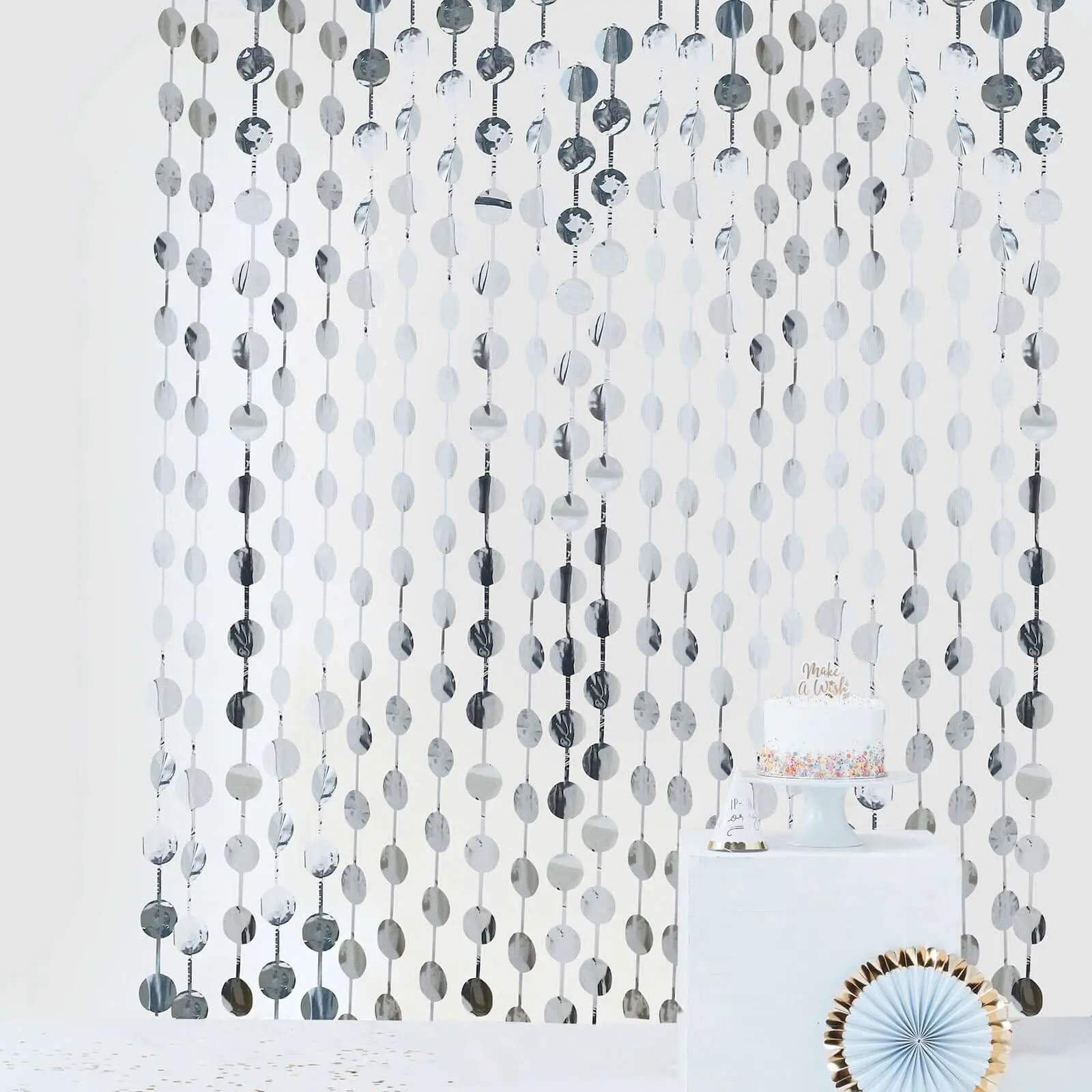 Metallic Silver Round Chain Foil Fringe Curtain Party Backdrop - 3ftx6.5ft Festive Decor for Christmas, Baby Shower, Birthday, Engagement, New Years Eve Door & Window Use