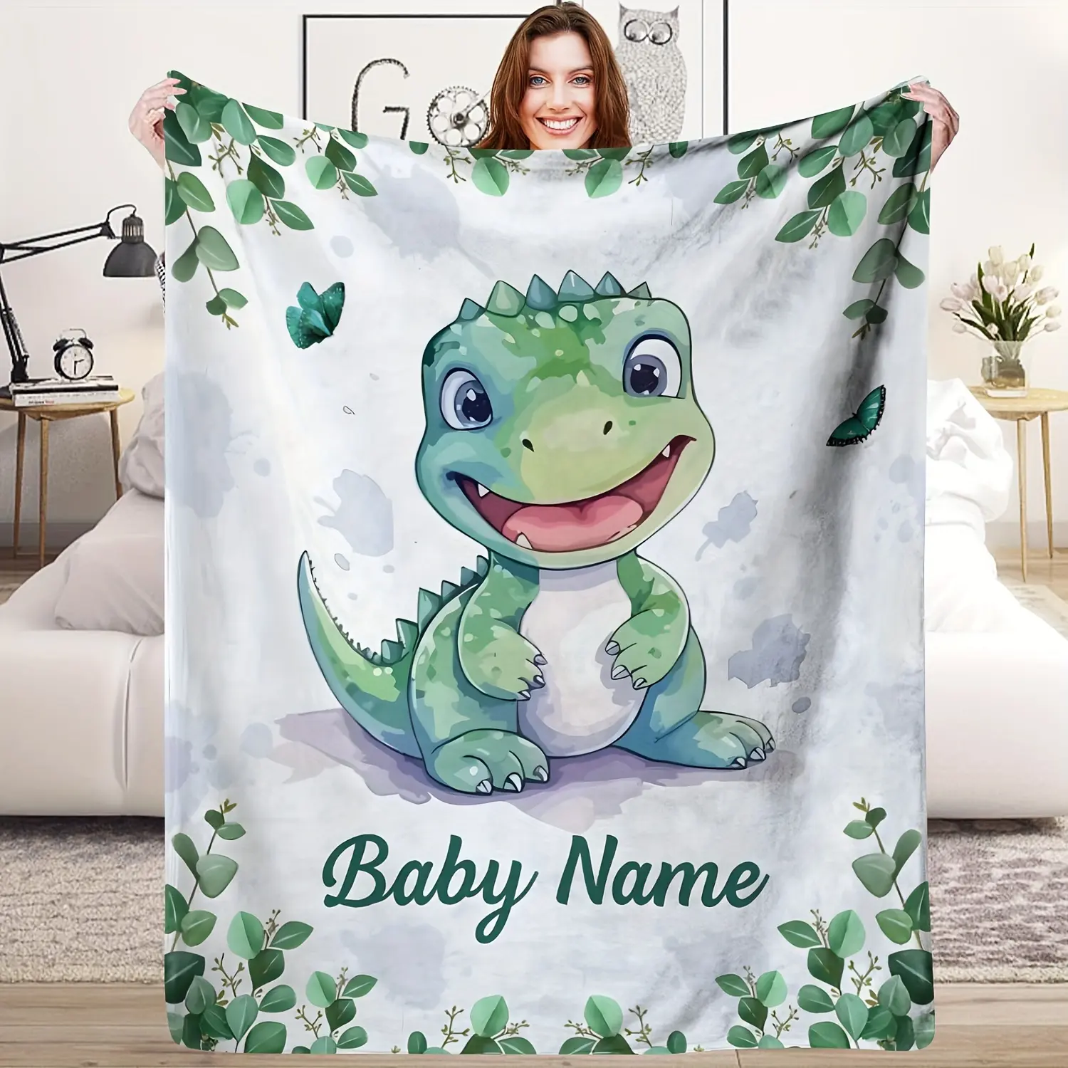 Custom name small dinosaur blanket custom name soft blanket flannel blanket