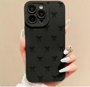 Simple & Stylish Black Phone Case with Bow Pattern Compatible with iPhone 11/12/13/14/17 Pro Max/7 Pro/Galaxy S22/S24/S25 Ultra