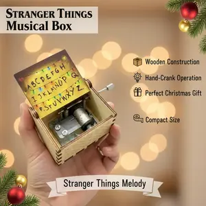 Wooden Music Box Stranger Things Number 132-24 Hand Crank Silver Box Christmas Gift for Kids 6.4x5.1x4cm Unique Music Box for Kids who Love Stranger Things