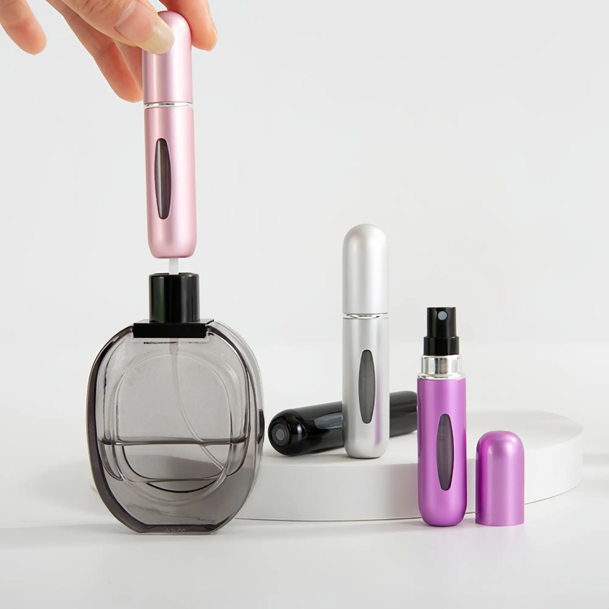 4 Pack Refillable Perfume Atomizers, 5ml Leak-Proof Cosmetic Dispenser for Purses & Travel Use - Durable Aluminum Shell, Multi-Pack, Perfume Compatible
