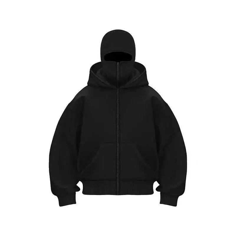 Men's Long Sleeve Double Layer Zip-Up Balaclava Hoodie - Menswear Tops, Plain Casual Outerwear for Women Men's Long Sleeve Double Layer Zip-Up Balaclava Hoodie - Menswear Tops, Plain Casual Outerwear for Women
