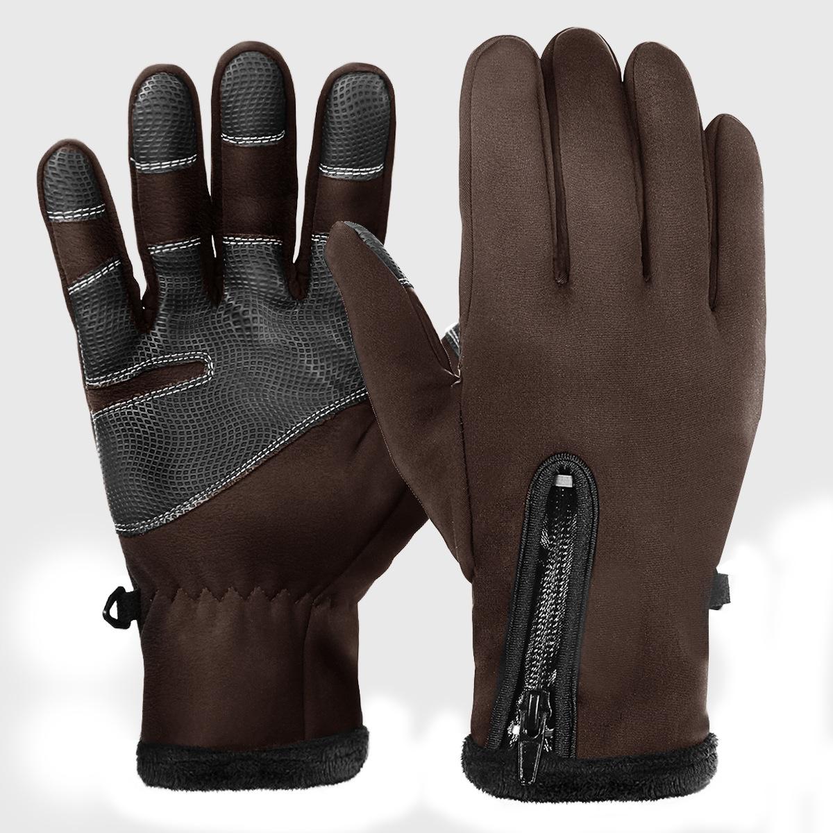 Outdoor Waterproof Gloves Touch Screen Windproof Riding Zipper Sports Winter Warm Fleece Mountaineering Gloves