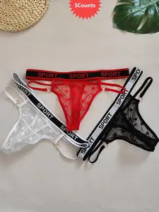 Men's Star Print Contrast Mesh Thong, Breathable Comfy Panty for Daily Wear, Fashion Men's Underwear for All Seasons, Elegant Underwear, Undergarments