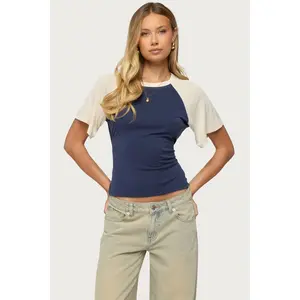 Fraise Contrast Back Tie Raglan Top