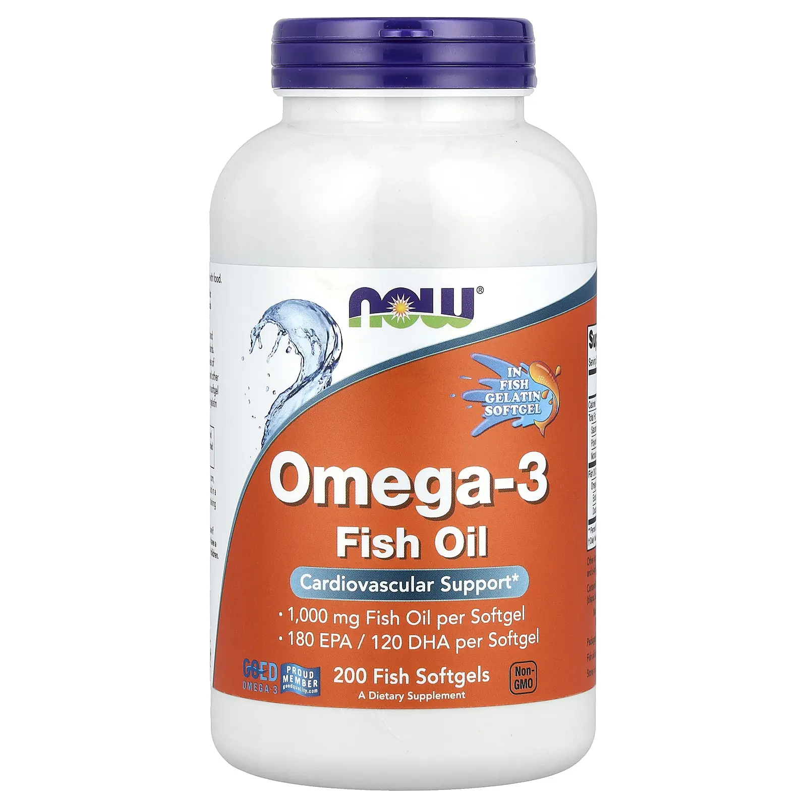 NOW Foods Omega-3 Fish Oil, 1,000 mg, 200 Fish Softgels