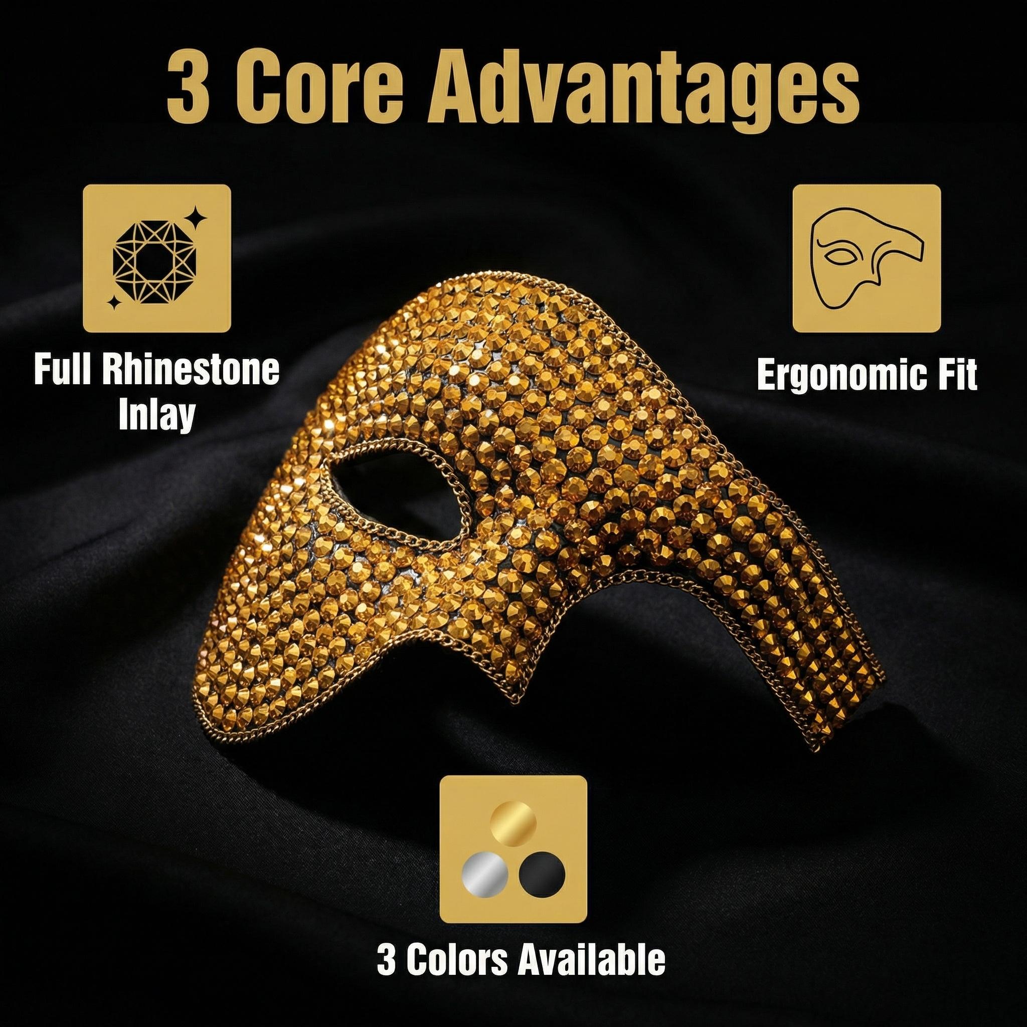 Half-Face Diamond Mask for Men and Women: DIY Handmade Rhinestone-Embellished Luxury Eye Masks for Carnival, Birthday Parties, and Holiday Performances