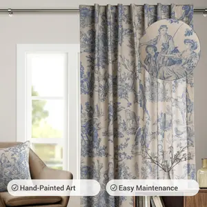 Maison d' Hermine 100% Cotton Light Filtering Curtains, Room Decor Curtain with Rod and Loop Pockets, Artistic Watercolor Motifs for Living Room Home Decor Window shades. Interior Decoration Accessories