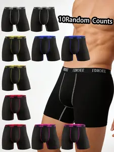 10 pcs Random Men's Comfy Skinny Fit Long's underwear, Long boxer underwear suitable for spring sports and daily casual wear- Soft, Lightweight, Moisture-Wicking, Athletic. Men's underwear, Underwear Boxers, Boxers Briefs