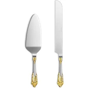 Gorgeous Wedding Cake Knife and Server Set, 18/10 Stainless Steel, Fine Luxury Cake Cutting Set (Gold Accent)
