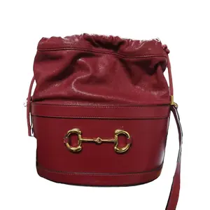 Pre-owned GUCCI leather Crossbody Bags red bucket bag with gold hardware