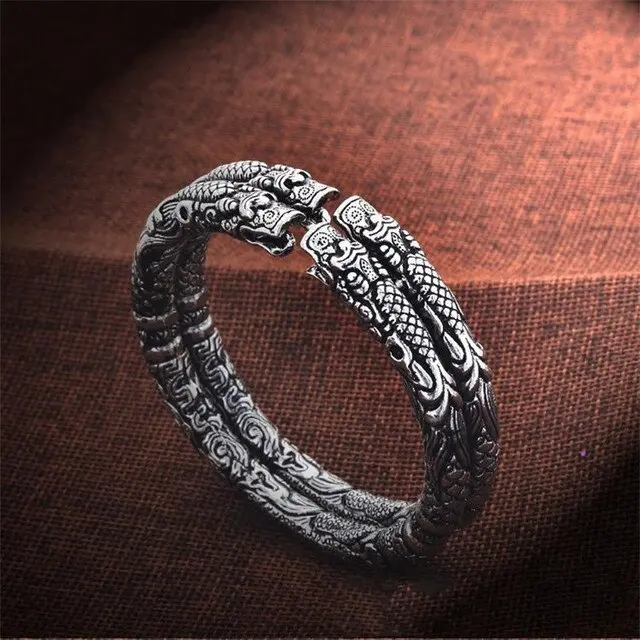 Four Legendary Dragons Thai Silver Bangle - Ultimate Protection & Prosperity, Four Legendary Dragons Bangle, Thai Silver Dragon Bracelet, Celestial Dragon Jewelry, Earth Dragon Bracelet, Spiritual Dragon Bangle, Cosmic Chi Bangle