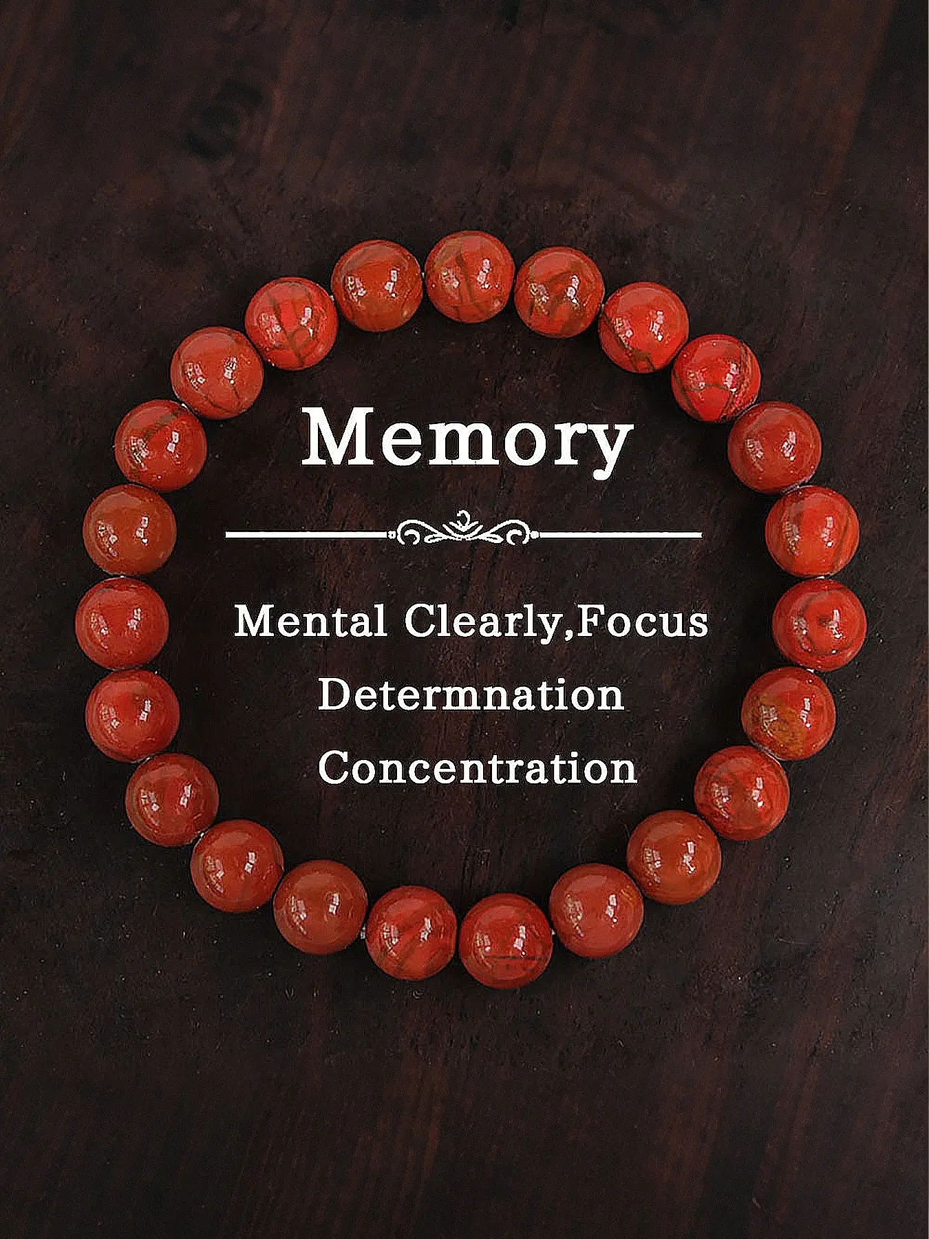 Chinese Red Stone Beaded Bracelet, Memory Beaded Bracelet, Crystal Focus Bracelet, Crystal Bracelets, Mental Clarity, Focus, Determination, Concentration Spiritual Jewelry, Chakra Balancing Energy Gift for Men and Women