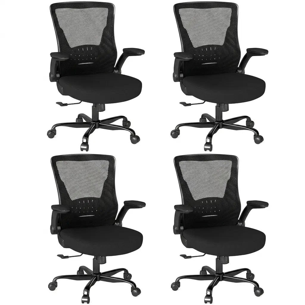 Vomena Mesh Office Chair, Comfy Desk Chair with Flip-Up Armrests, 4PC