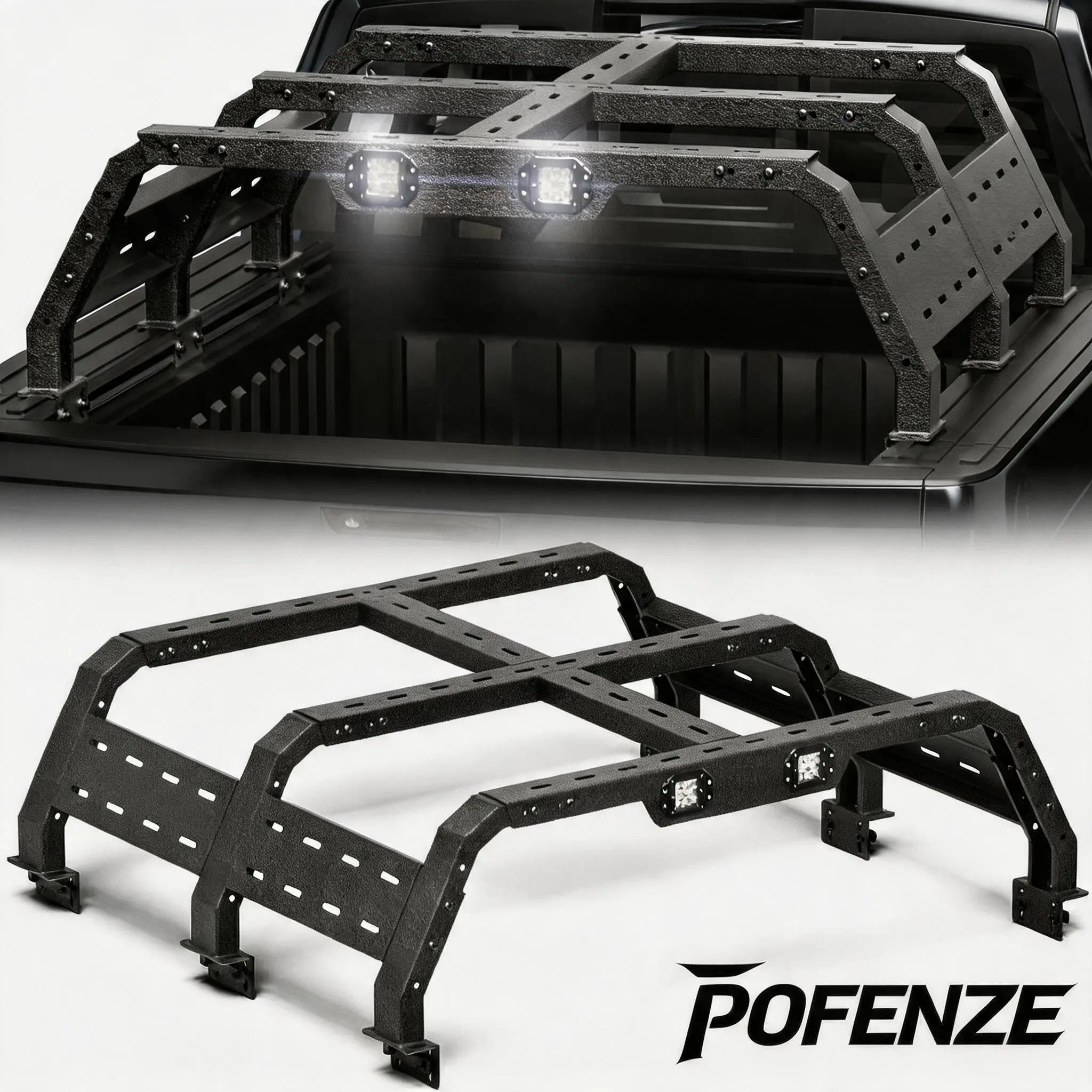 POFENZE-NADIA Adjustable Heavy-Duty Steel Cargo Rack - 17.3 in Metal Tacoma Overland Bed Rack, 1000 lbs Capacity, Rear Tail Covers, Fits 2005-2026 2nd/3rd/4th Gen Tacoma & Dodge Ram 2500 Full-Size Trucks for Transporting Goods, 3Rd Gen