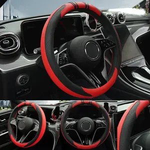 Sporty Style Color Block PU Leather Steering Wheel Cover, Anti-Slip Wear Resistant Inner Ring, Universal Fit for Most Vehicles