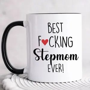 Funny Step Mom Coffee Mug, B*St F^Cking Stepmom Ever, 11 15oz Ceramic Cup for Bonus Mom, Birthday, Christmas, Mothers Day Gifts