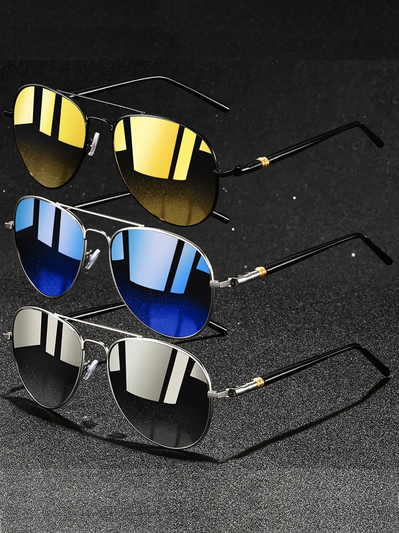 3 pairs of classic pilot retro iron frame glasses, Casual sunglasses, provide color options, lightweight and durable design, suitable for outdoor and daily wear, ideal gift for men and women