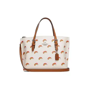 Coach Mollie Letter-Logo Rainbow Print Canvas and Leather Tote Bag for Women, White