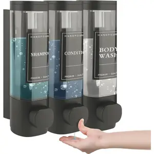 Shampoo and Conditioner Dispenser, Shower Soap Dispenser Wall Mounted 3 Chamber 300ml, Refillable Hand Soap Dispensers, Body Wash Dispenser for Bathroom Kitchen Hotel Home (Black)