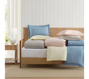 Martha Stewart Sign. Scallop Blue Cotton Rich Queen Duvet Set