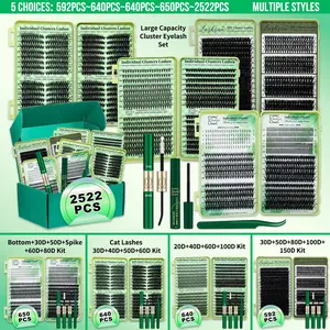 Lashsun Cluster Eyelash Set D Curl 14 Styles Cat/Wispy/Manga/Volume/Bottom/Spike Lashes, Kit with Bond&Seal Lash Remover Lash Applicator, Perfect for Beginners&Proficient, DIY at Home Easily, Easy Apply for Makeup Daily