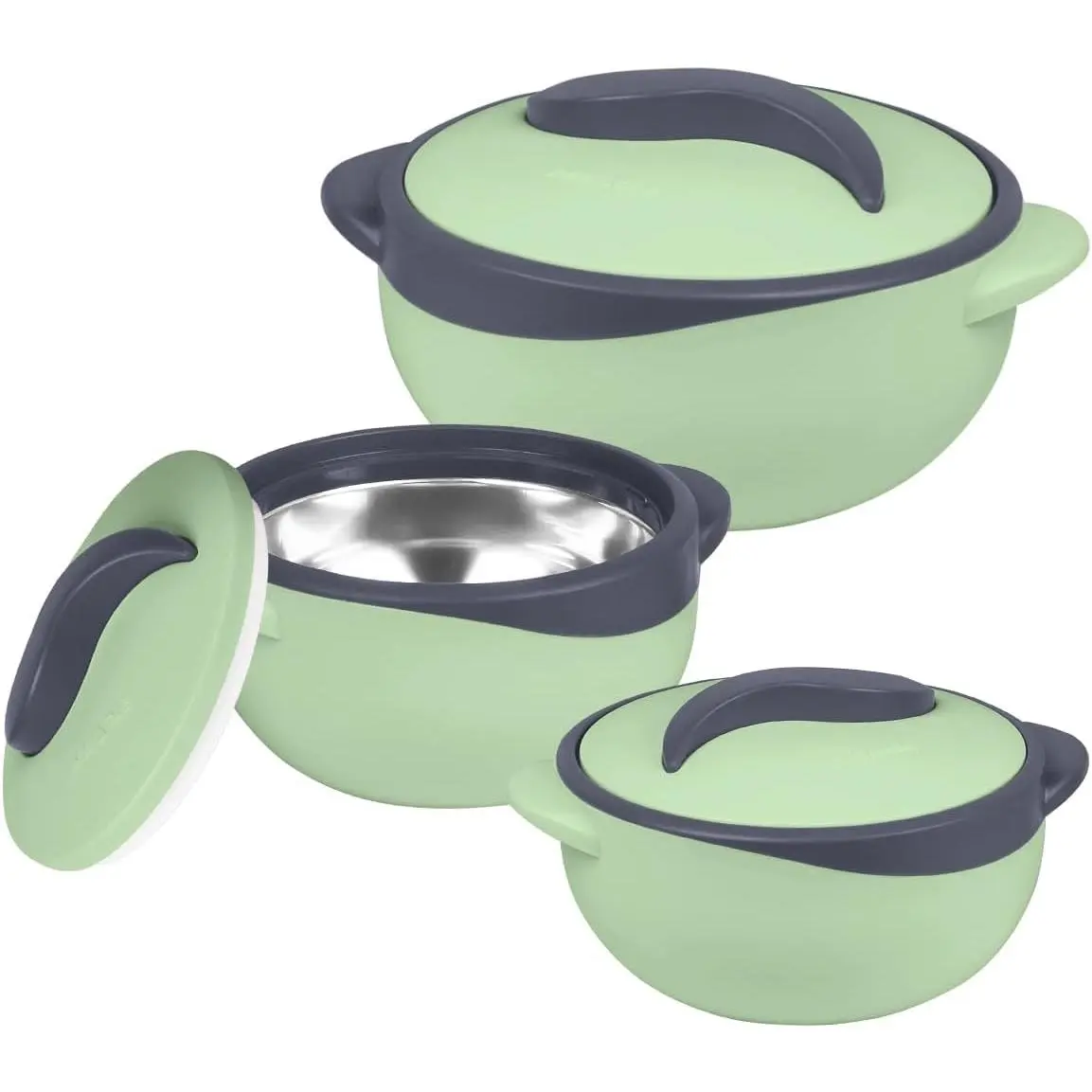 3-Piece Insulated Stainless Steel Kitchen Casserole Dish Set - 3 Sizes (2.6 Qt,1.5 Qt,1 Qt) with Locking Lids, Handles, Thermal Keep, Trendy & Stylish Design, Dinner Pot, Soup-Salad Container, Pasta Bakeware, Ideal Pot-Luck/Holiday Gift for Moms