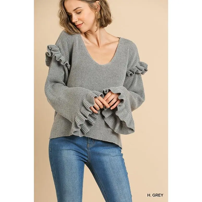 Umgee Ribbed Knit Top - H. Grey