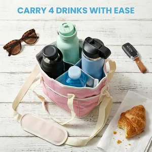 Family Size 4 Compartment Drink Bag, Multiple Tumbler Carrier Caddy，This tote makes mornings easier，drink arrier bag