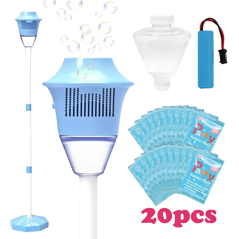 HOSIM Vertical Bubble Maker with Telescopic Stand 20,000 Bubbles Per Minute Automatic Blower for Outdoor Fun Portable Machine for Kids Colorful Multifunction Durable Battery-Powered